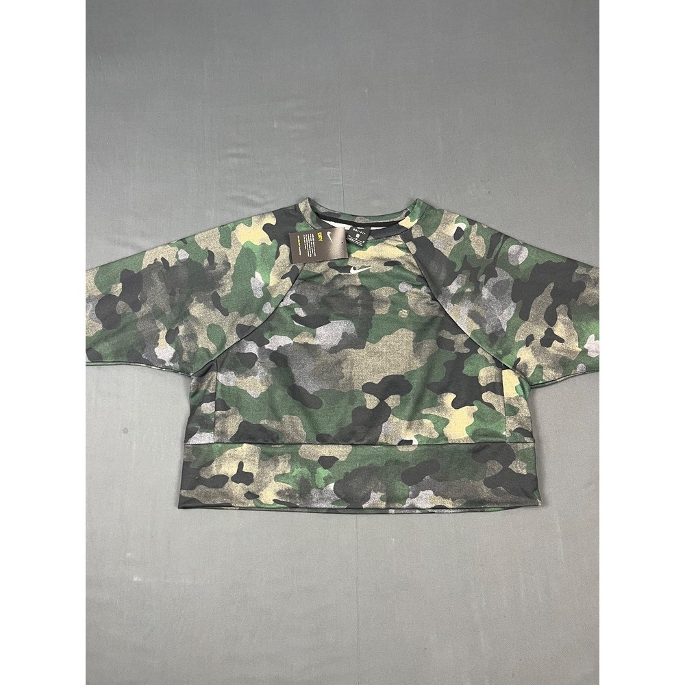Nike Sportswear Training Sweatshirt‎ Womens Camo Green M Loose Fit Fleece